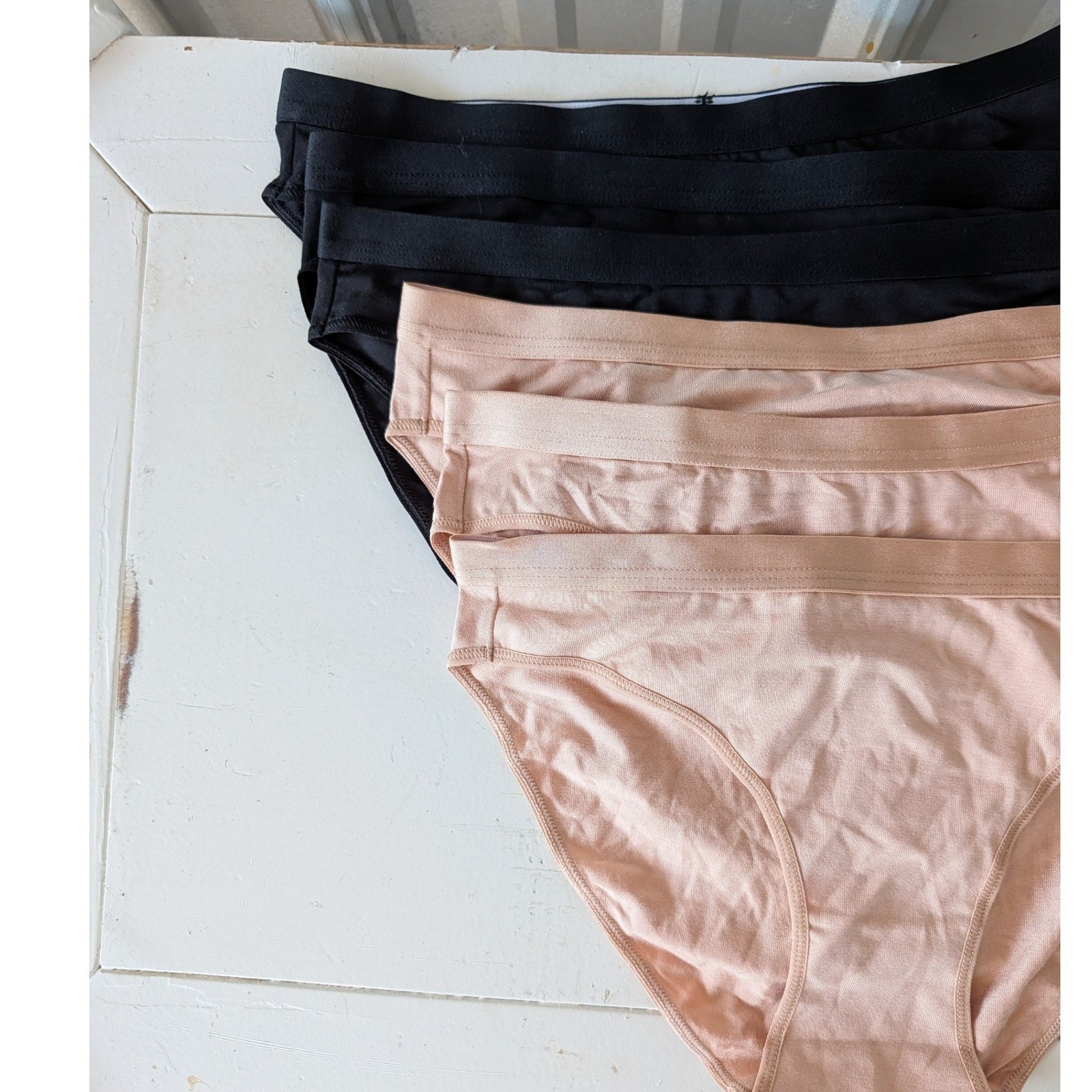 Quince Womens Micromodal Bikini Underwear Set 6 Pack Black Tan Size Small