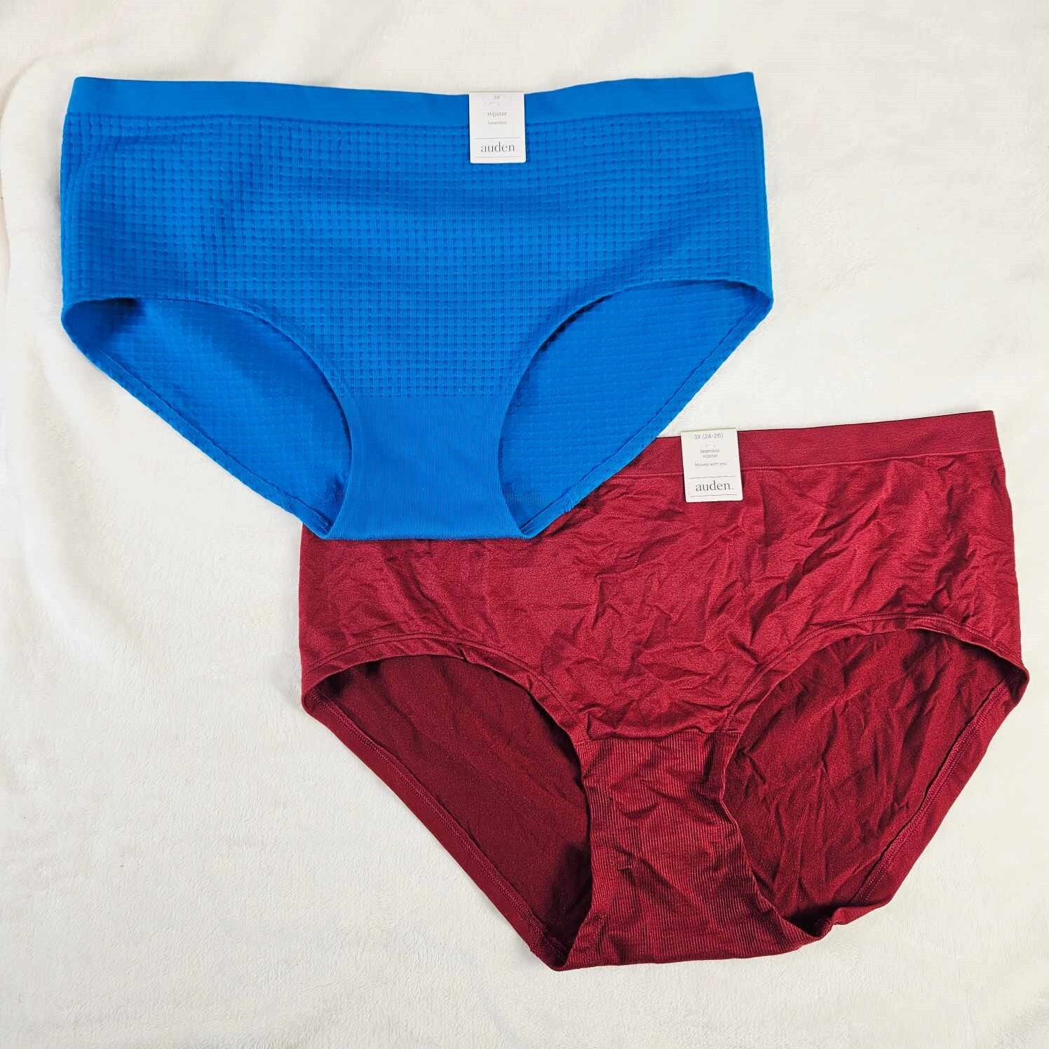 Auden 2pk Seamless Hipster Underwear Womens Plus Size 3X Stretch Red/Blue