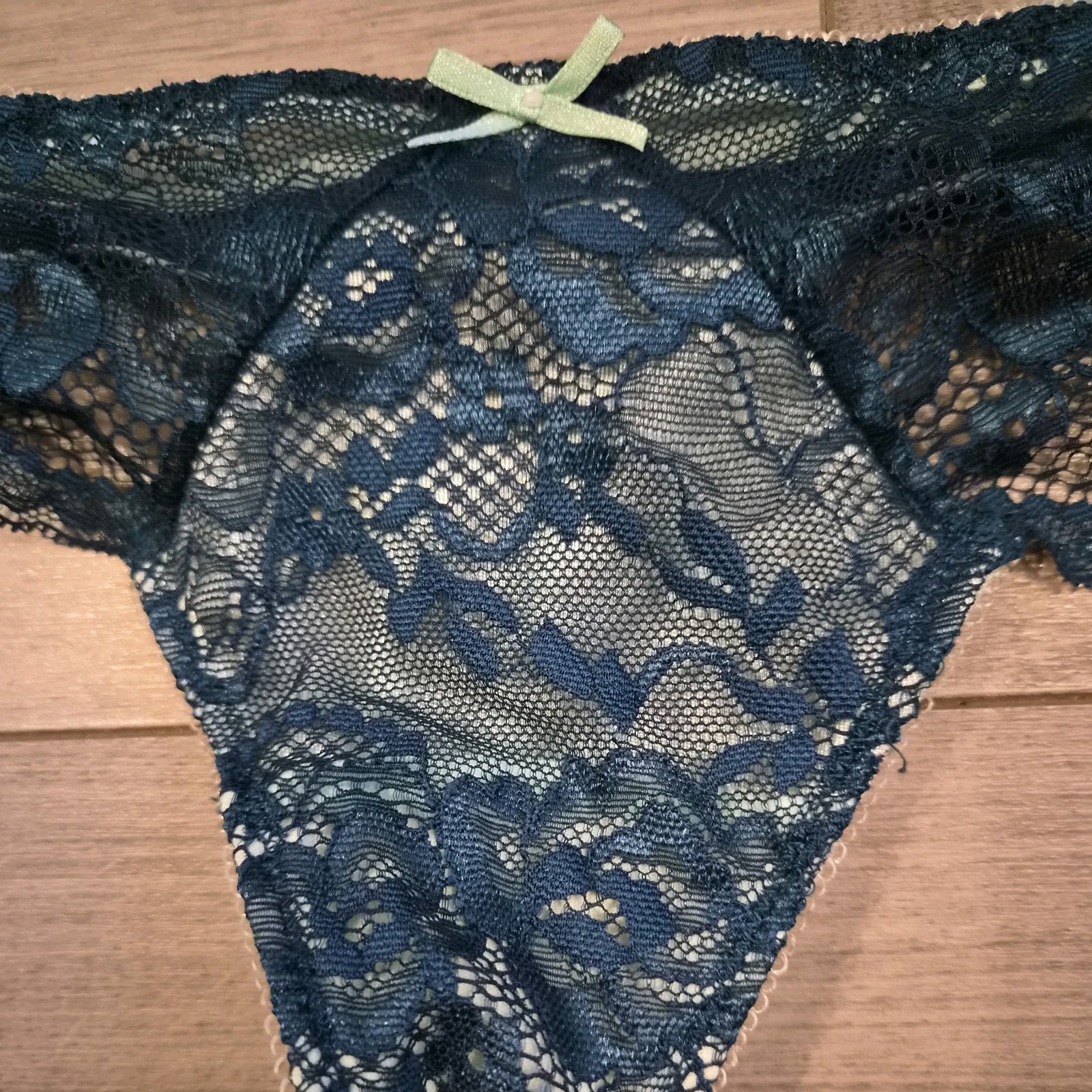 BNWOT Ann Summers Deep Teal Blue & Light Green Lace Thong Size 8-10