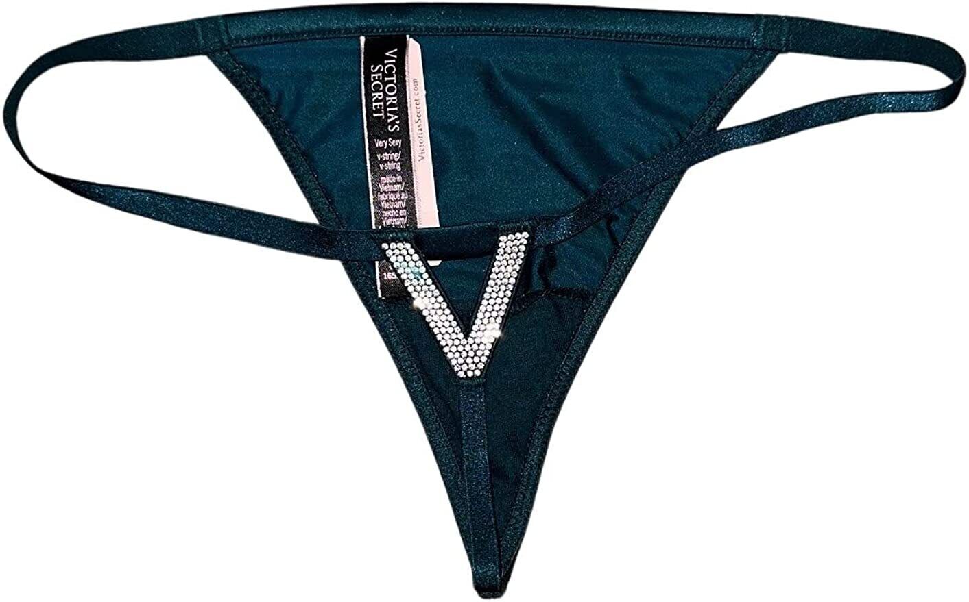 Victoria’s Secret Very Sexy Bombshell Rhinestone Shine V-string Panty Teal NWT