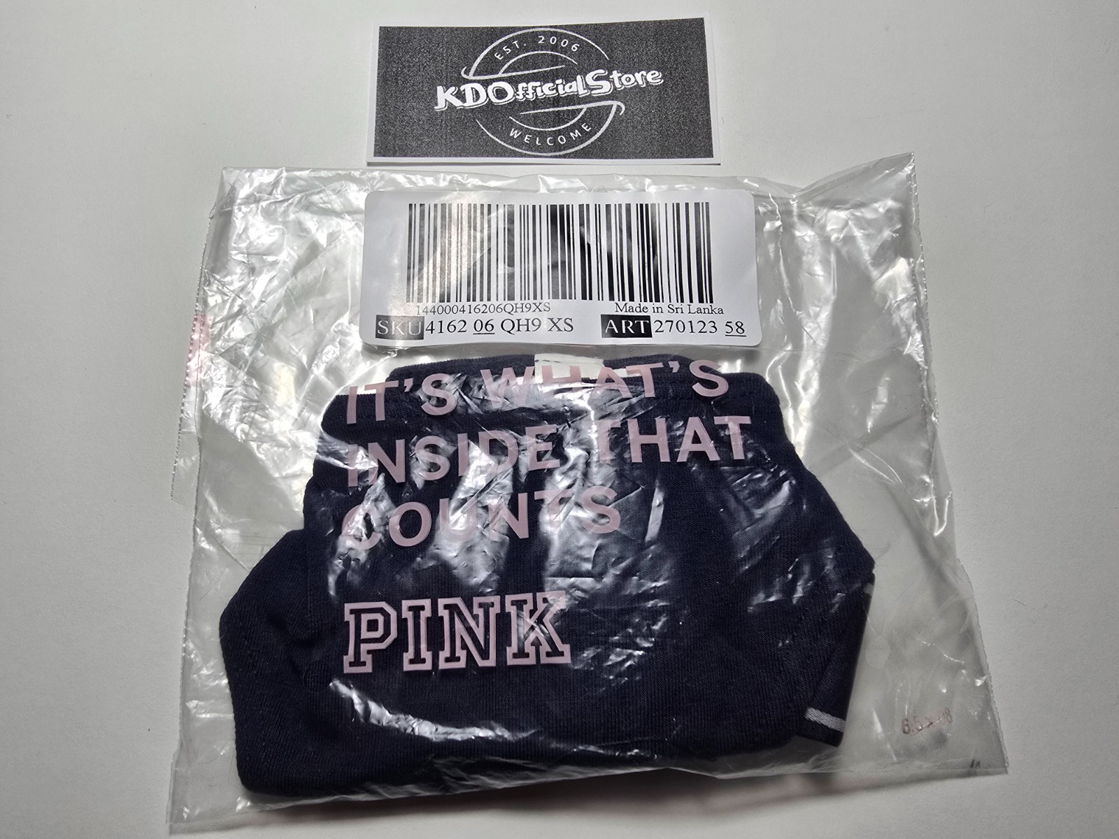 XS Victoria’s Secret PINK Logo Cotton High Leg Thong Panties Midnight Navy Blue