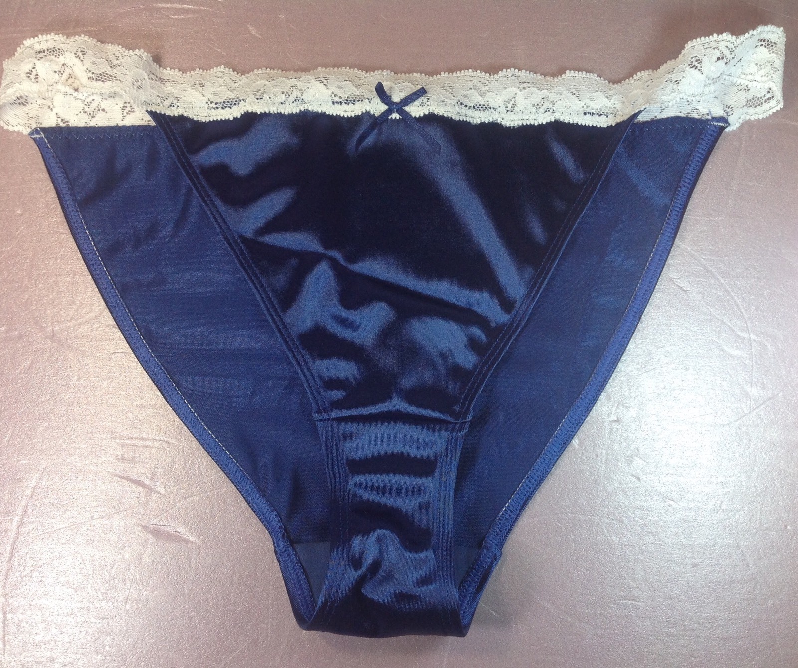 Women Panties,bikinis ILUSION Size S.Satin Dark Blue W/Fishnet Waistband&decorat