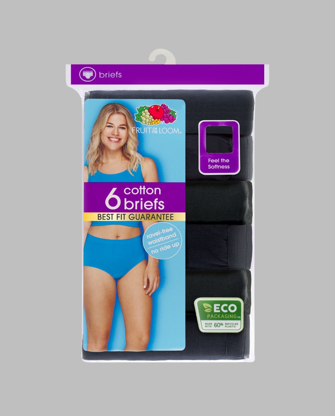 Fruit of Loom Women’s Breathable Cotton Black Panties Briefs Underwear 6 Pack