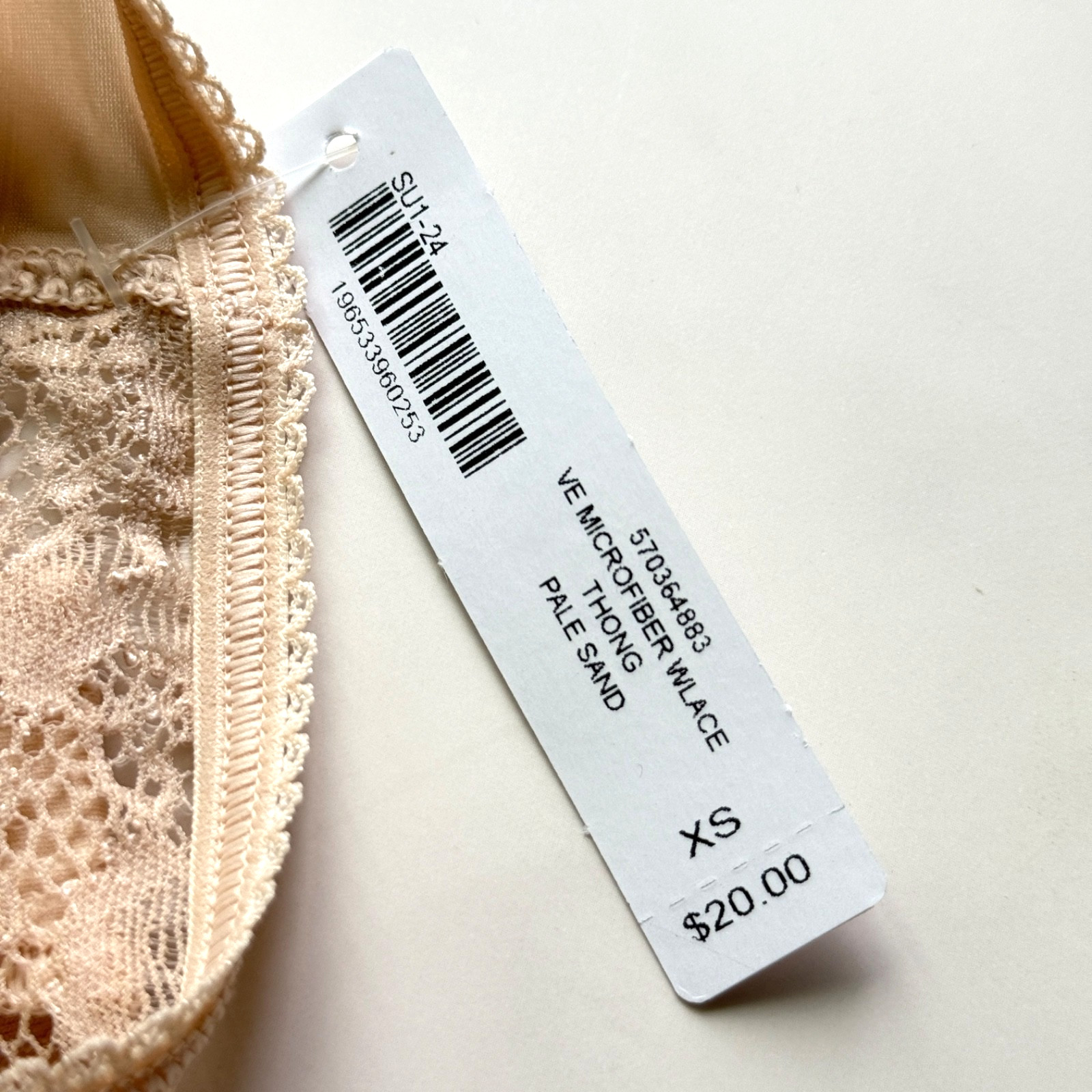 Soma Vanishing Edge Microfiber With Lace Thong Panty Pale Sand Size XS/S/L/XL