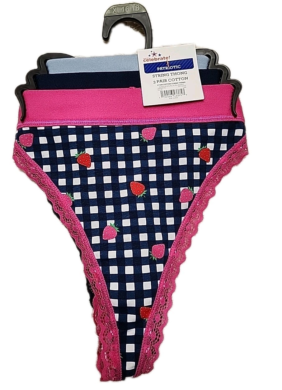 NWT Way To Celebrate String Thong Panties 3-Pack Cotton Size XL Multicolor