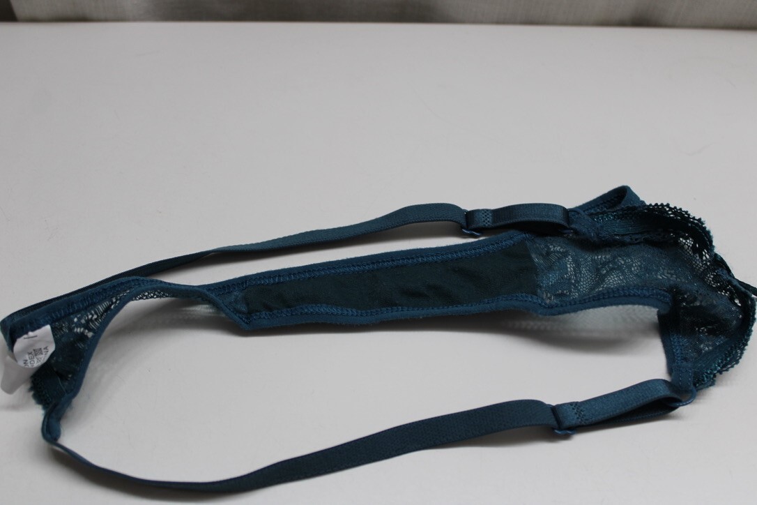Floral Lace& Bow Strap Thong Panties Semi-Sheer Low Waist Hollow Cotton Lined M