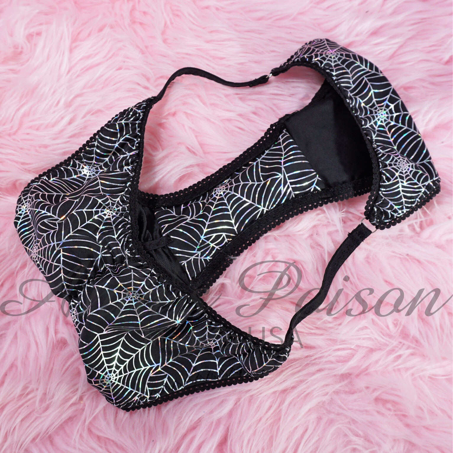 Halloween Satin Stretch Panties Spiderweb Tiny Scrunch butt string bikini or bra