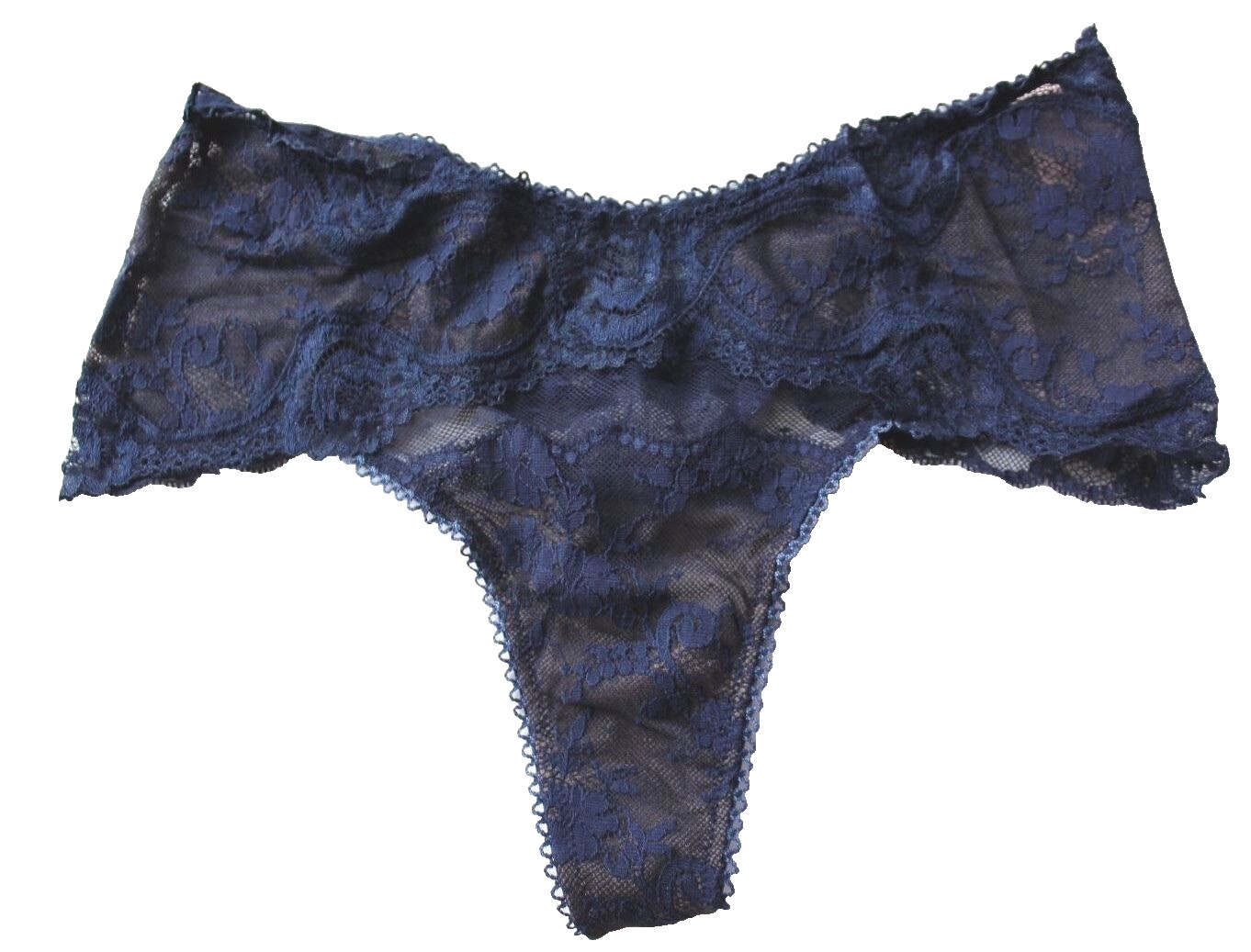 Victoria’s Secret Lace Dot Mesh Mid Rise Thong Panty Sheer Blue Size XS NEW