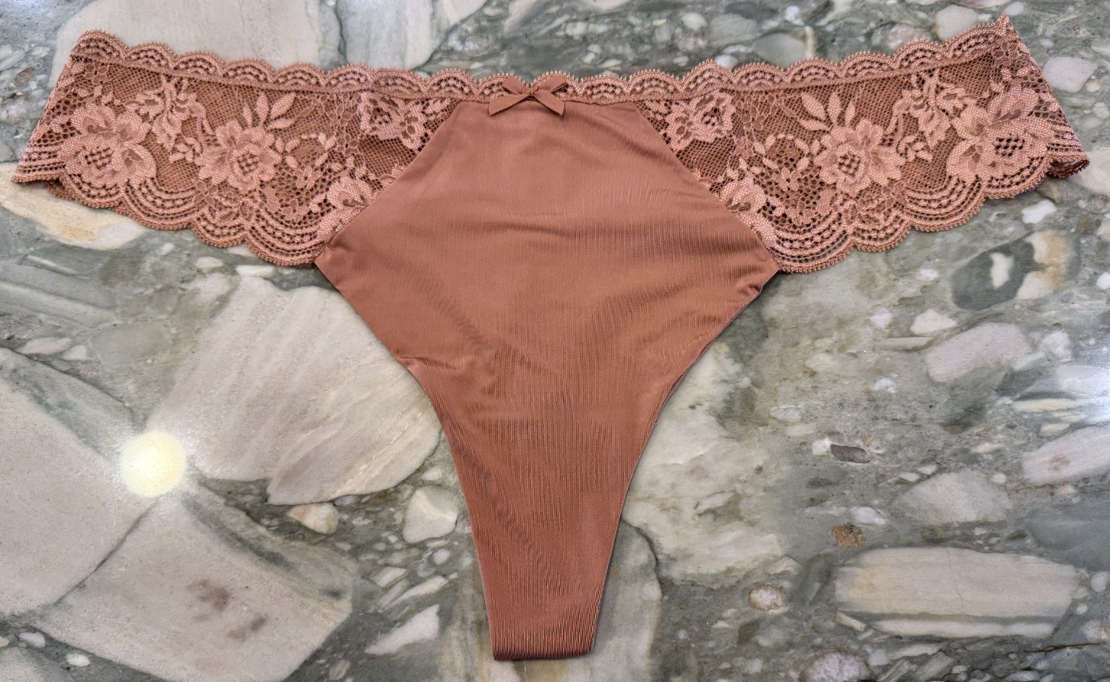 NEW Victoria Secret Dream Angels Lace Trim Thong Panty – Vintage Rose – XXL