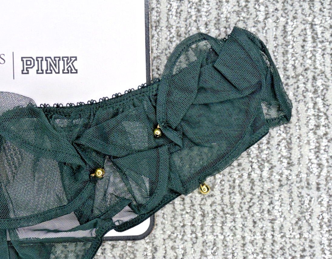 Victorias Secret Very Sexy NWT Medium Green Jingle Bell Mesh Ruffle Cheeky Panty
