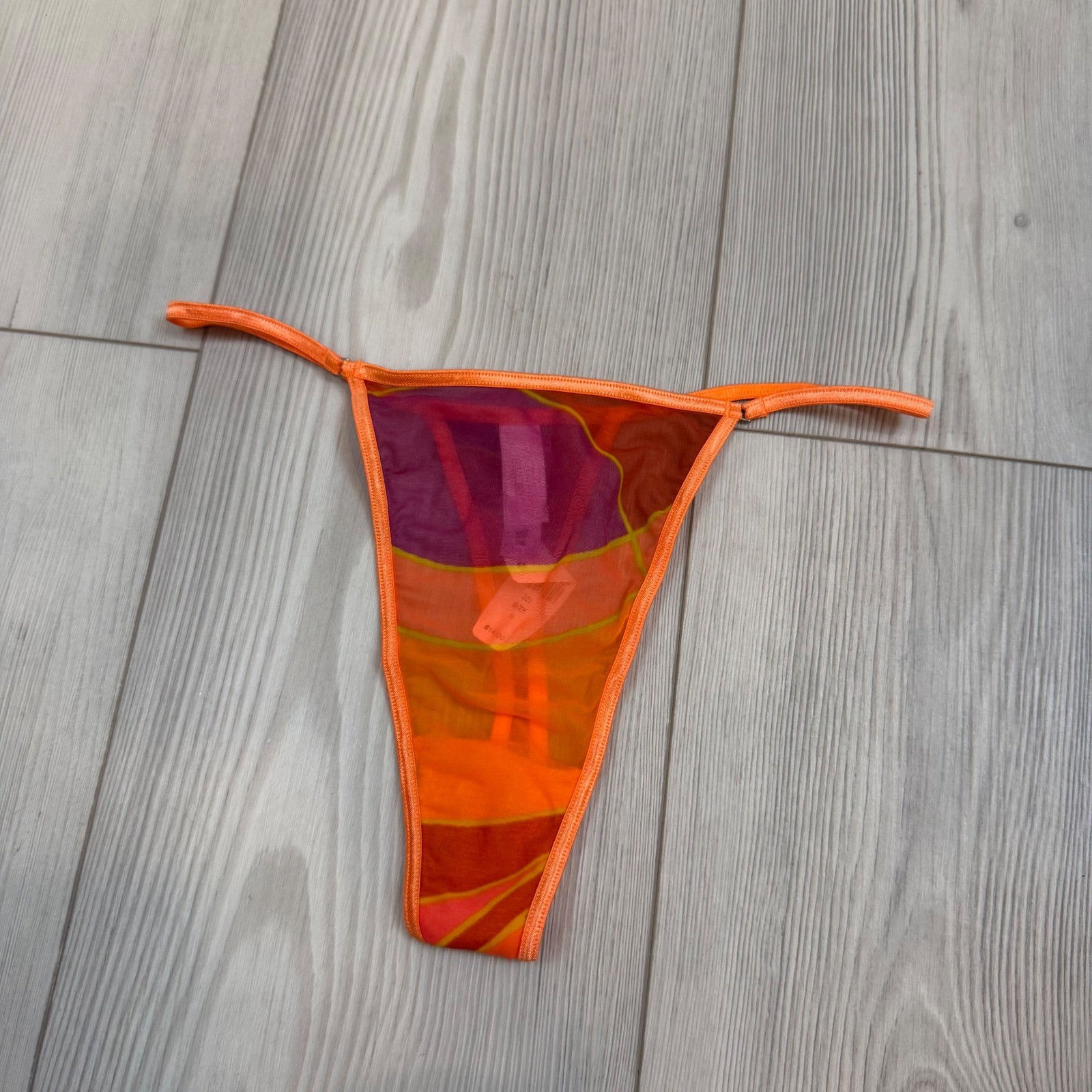 Vintage Victoria’s Secret Orange Purple Mesh V-String Thong Panty Y2K NWT Small