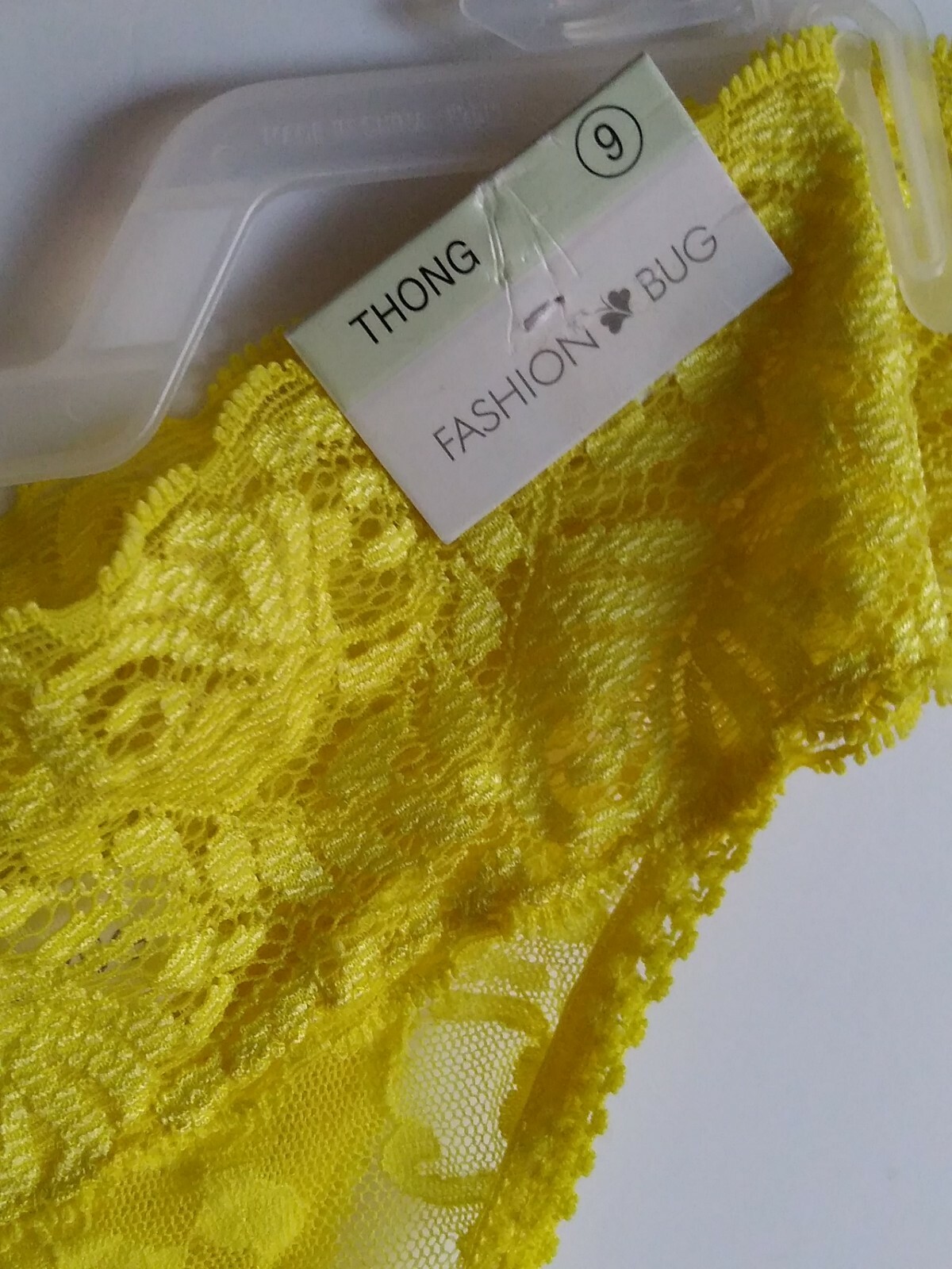 FASHION BUG SIZE 9 SHEER LACE THONG PANTY YELLOW NWT.