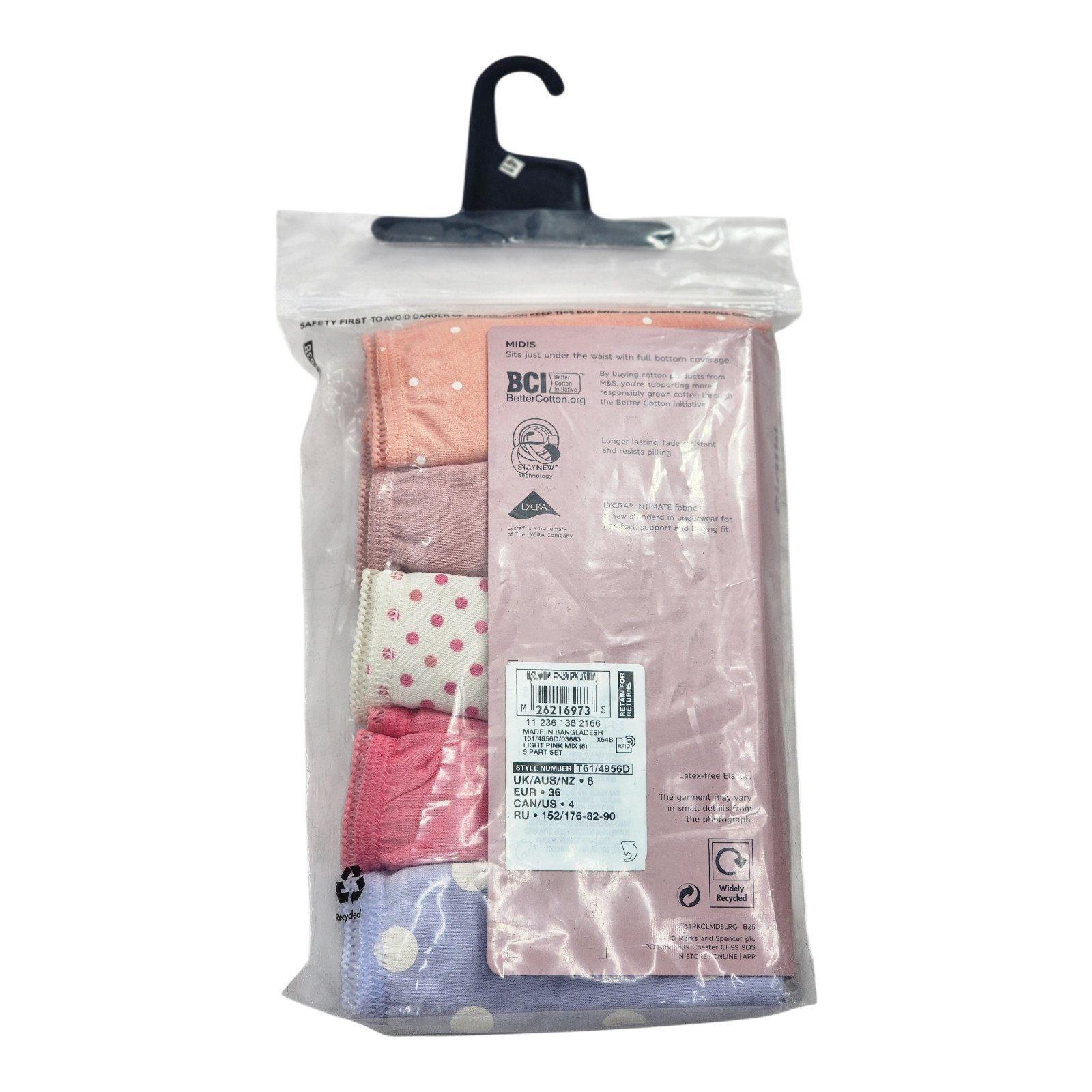 M&S 5 Pack Cotton Rich Lycra Midi Knickers Womens Underwear
