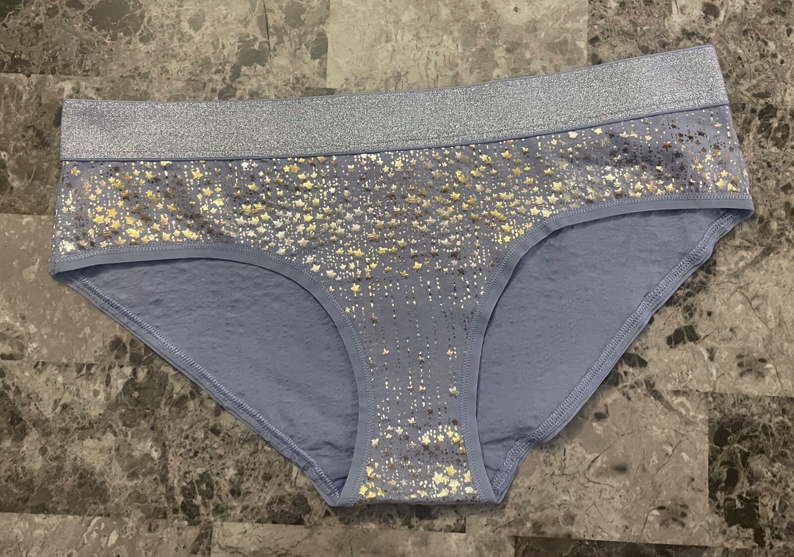 NWT VICTORIA’S SECRET M BLUE GOLD SILVER STAR THICK WAISTBAND HIPHUGGER PANTIES