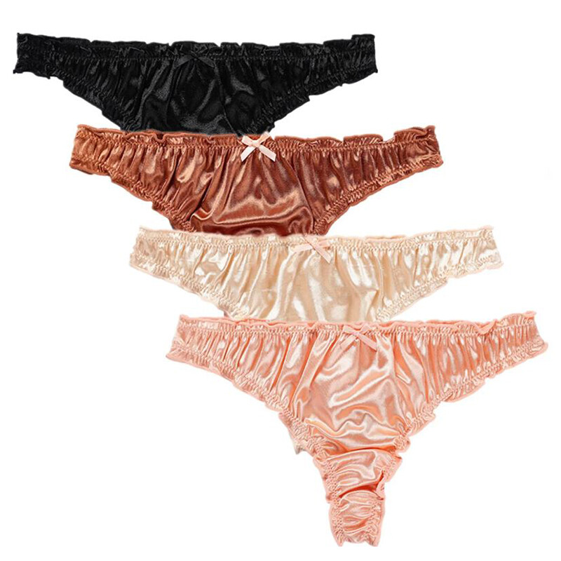 4PCS/LOT Sexy Womens Shiny Satin Panties Underwear Thong G string Brief Lingerie