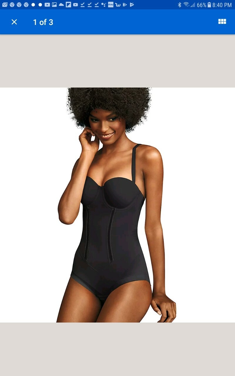 NWOT Maidenform 1256 Flexees Easy Up Strapless Body Briefer 38D Black both strap