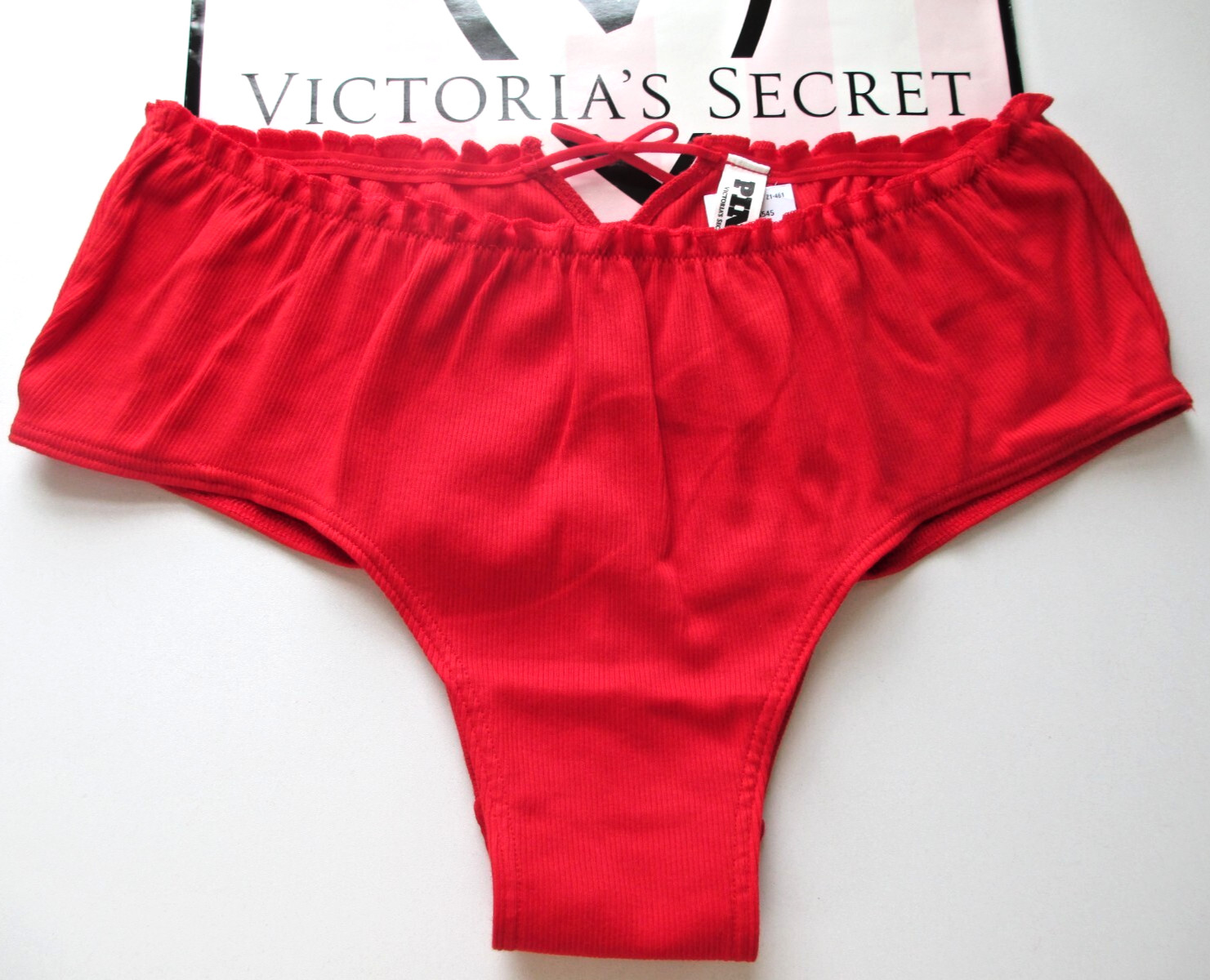 VICTORIA’S SECRET PINK Cotton Cheeky Panty S M L XL Red NWT Ruffle VS Tie Bow