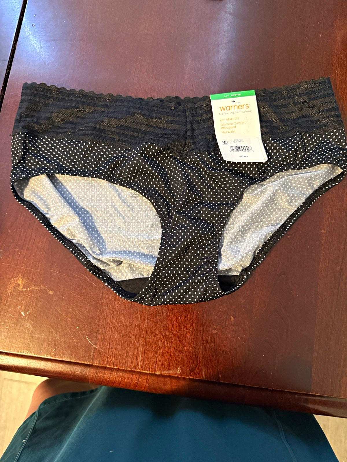 Warner’s No Pinching No Problems Hipster Panties L Polka Dot Lace 1 Pack