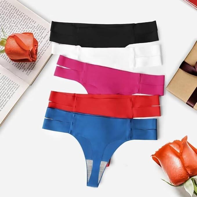 5Pcs Seamless Thongs,No Show Panties Underwear Invisible Bikini Workout Botton-L
