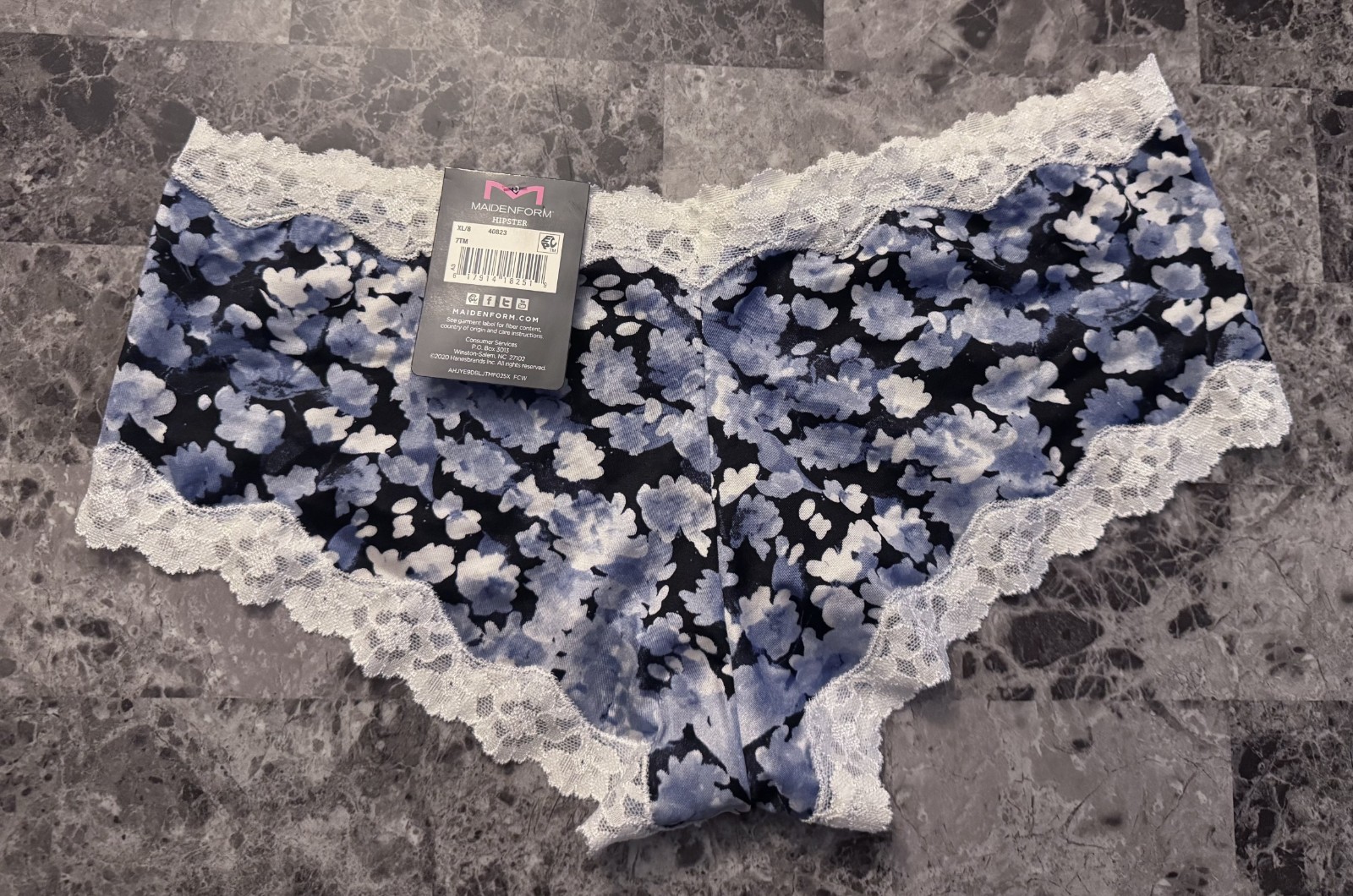NWT MAIDENFORM XXL SATIN SMOOTH BLACK BLUE FLORAL WHITE LACE HIPSTER PANTIES