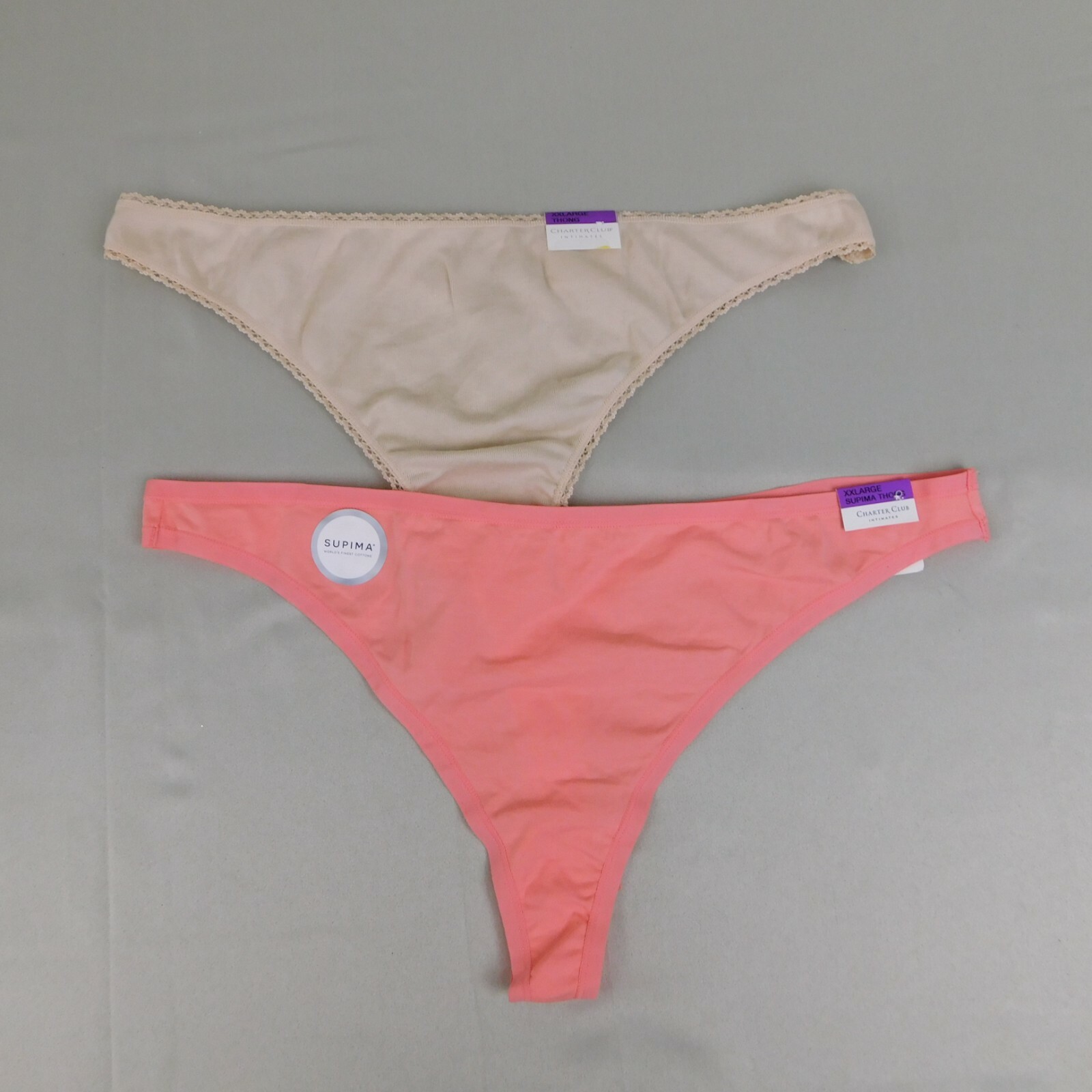 2pc Lot Women’s Cotton Thong Panties Size 9 2XL Charter Club