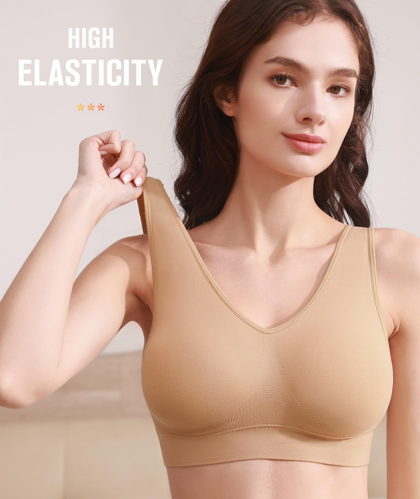 3 Pack Seamless Sports Bras w/ Removable Pads (Black Nude White, Small)