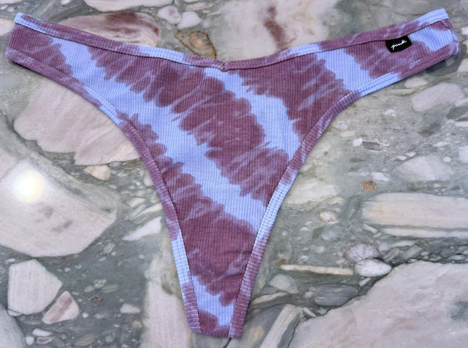 NEW Victoria Secret PINK Ribbed Cotton Thong Panty – Periwinkle Tie Dye – XXL