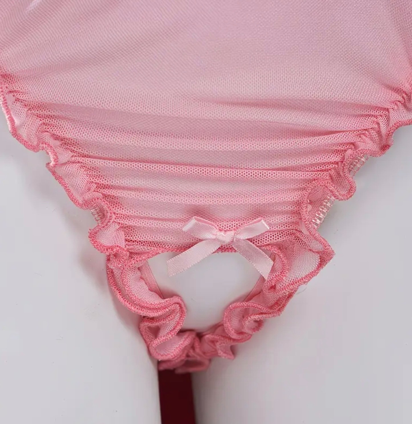 Pink Mesh Ruffle High-Waisted Panties* Bow Detail – Sheer*Sissy* Lingerie*NIP