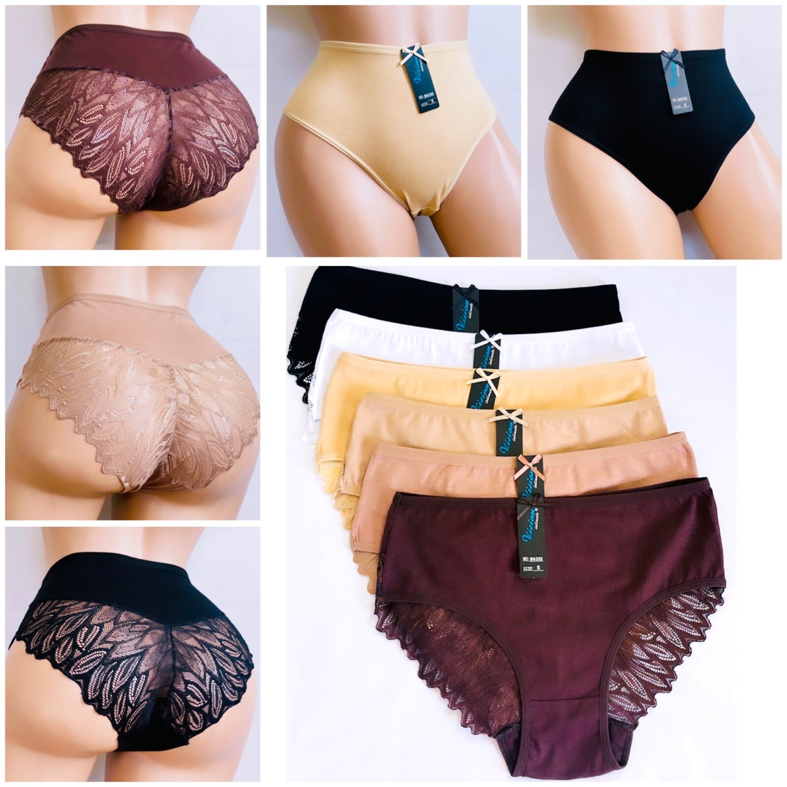 3/6 Women Bikini Panties Briefs Lace Hipster High Waisted Cotton Underwears 6357