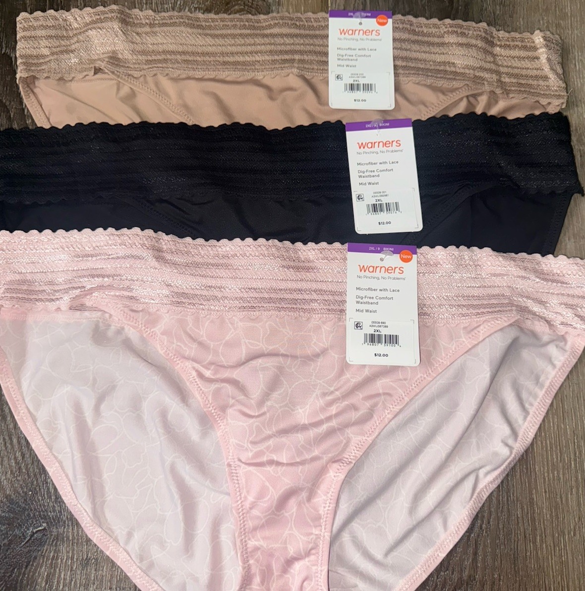 Warners Womens Bikini Underwear Panties Polyester Blend 3-Pair Lace ~ 2XL
