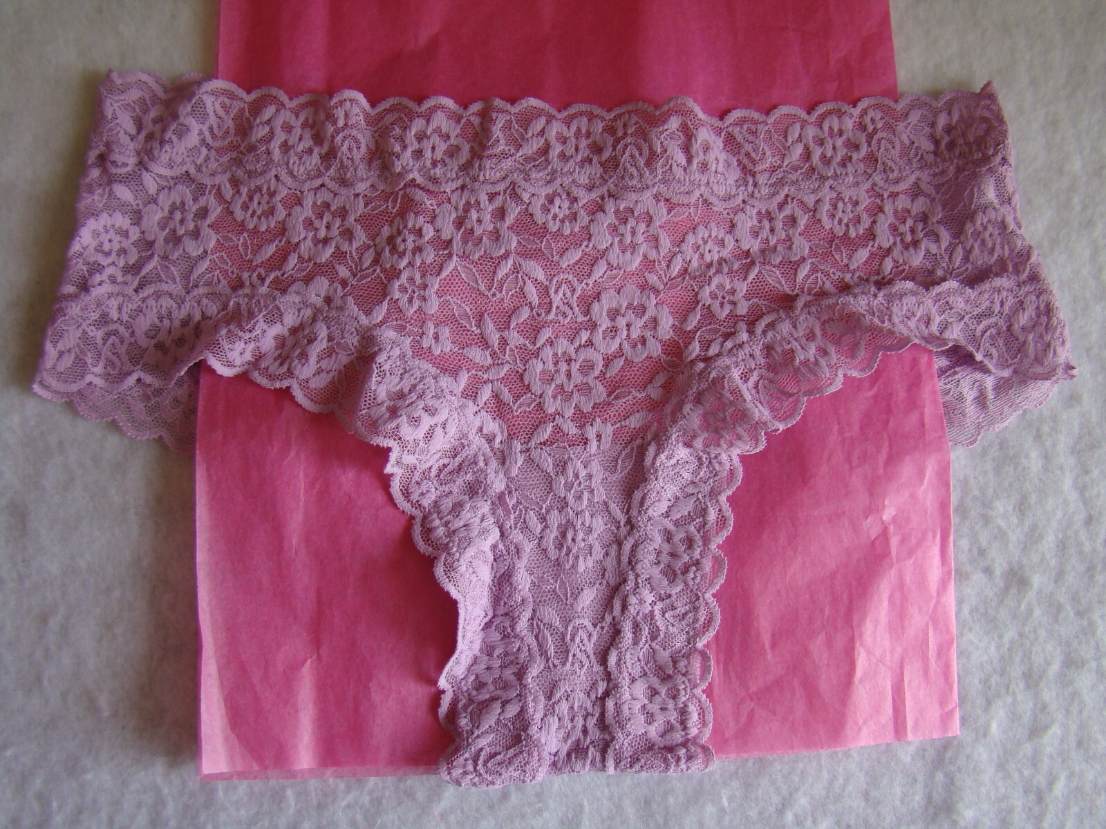 New Victoria’s Secret Purple Floral Lace Back Elastic Peep Hole Cheeky Panty