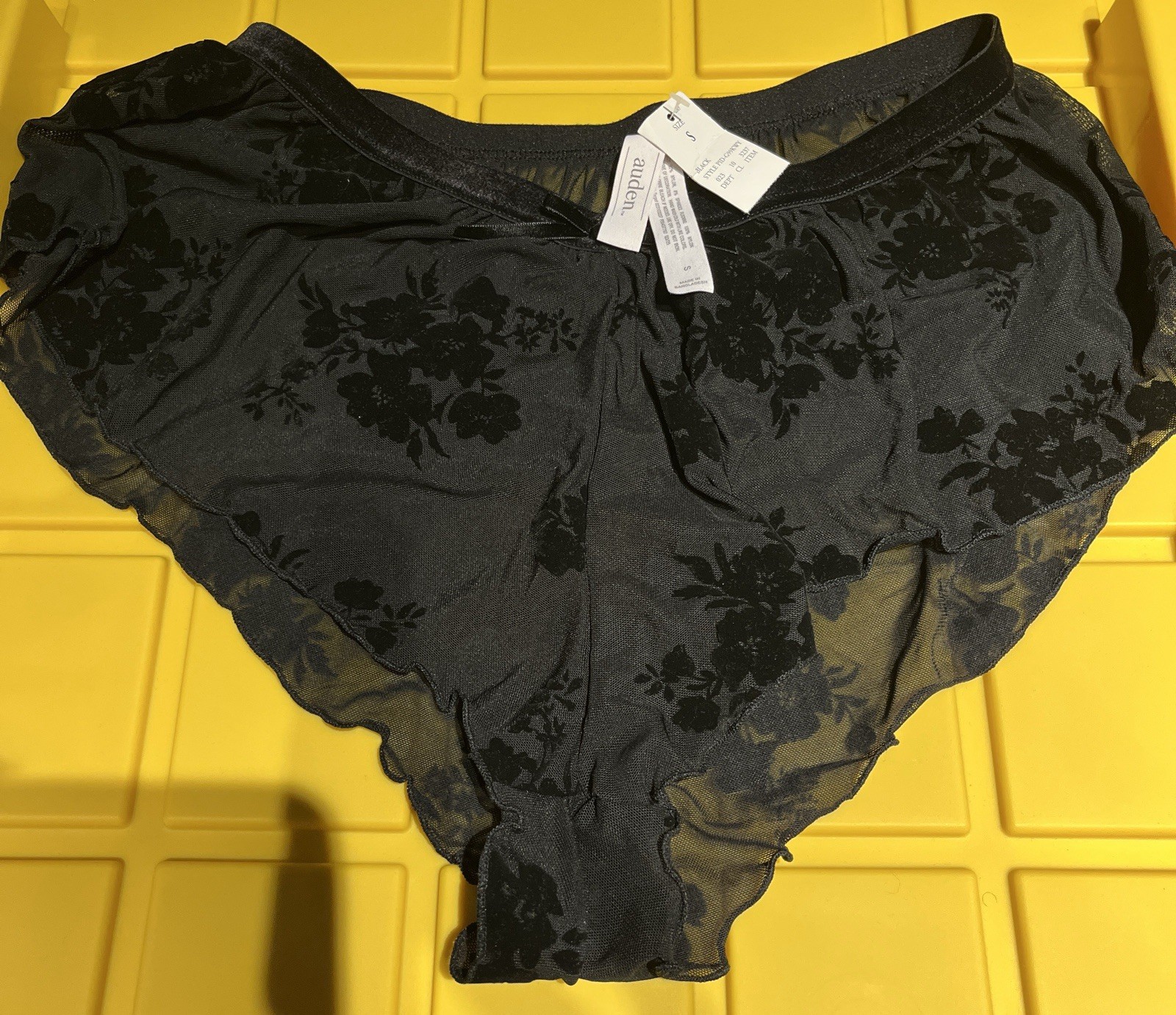 Auden Women’s Sheer Semi-Transparent Mesh Floral Brief Panties, Black S
