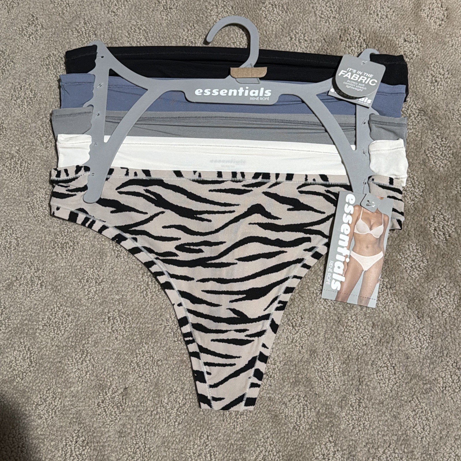 Essentials By Rene Rofe 5pk Multicolor Flexible Fit Thongs. Sz L. NWT!!