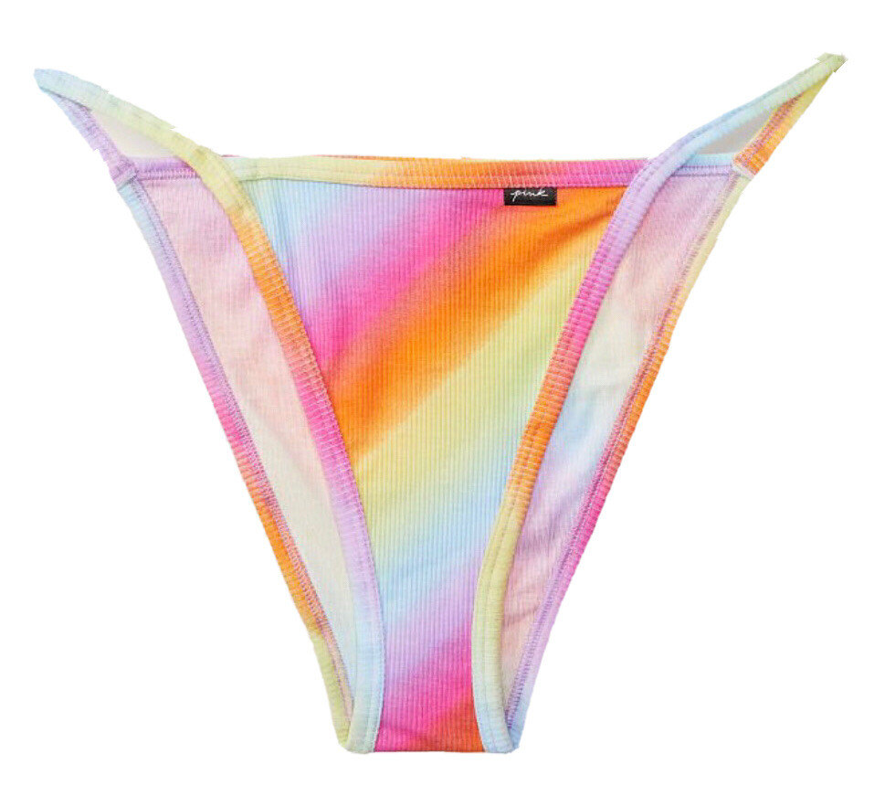 NWT VICTORIA SECRET PINK NEON OMBRE STRIPE RIB HIGH LEG STRING BIKINI PANTIES XL