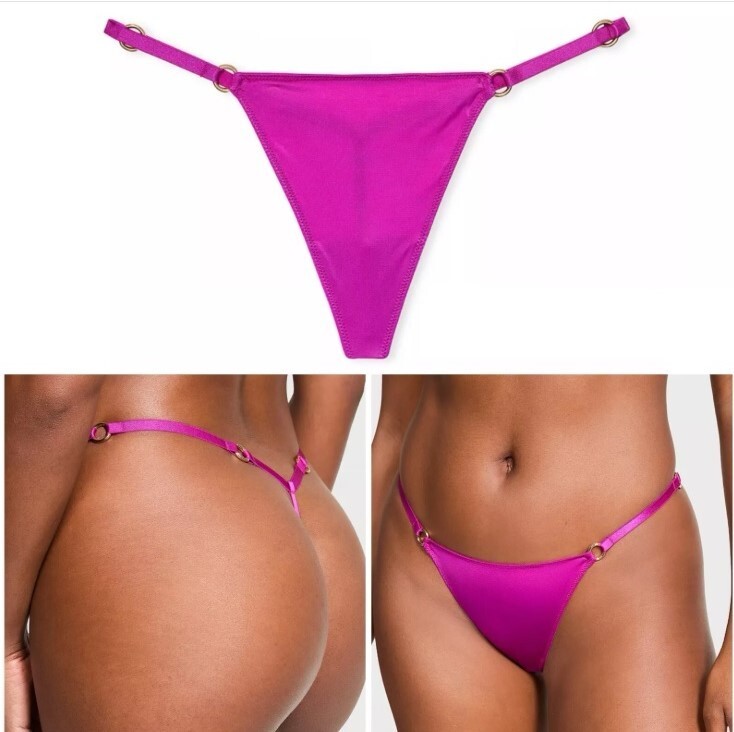 Victoria’s Secret Very Sexy Ring Hardware V-String Panty SIZE XL Satin Pink nwt
