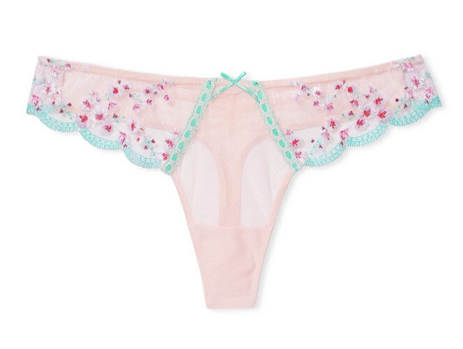 VICTORIA’S SECRET CHERRY BLOSSOM FLORAL EMBROIDERED PINK THONG PANTY LARGE L NEW