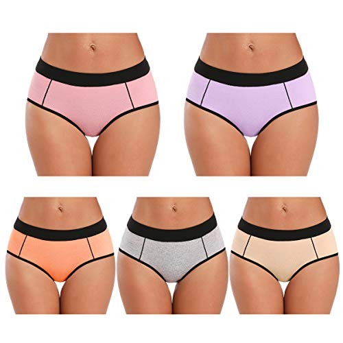 Women’s Cotton Stretch Underwear Ladies Mid-high 3X-Large Multicolored-5pack
