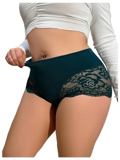 Women’s Plus Size Contrast Lace Boyshorts Mid Rise Tummy X-Large Plus Green