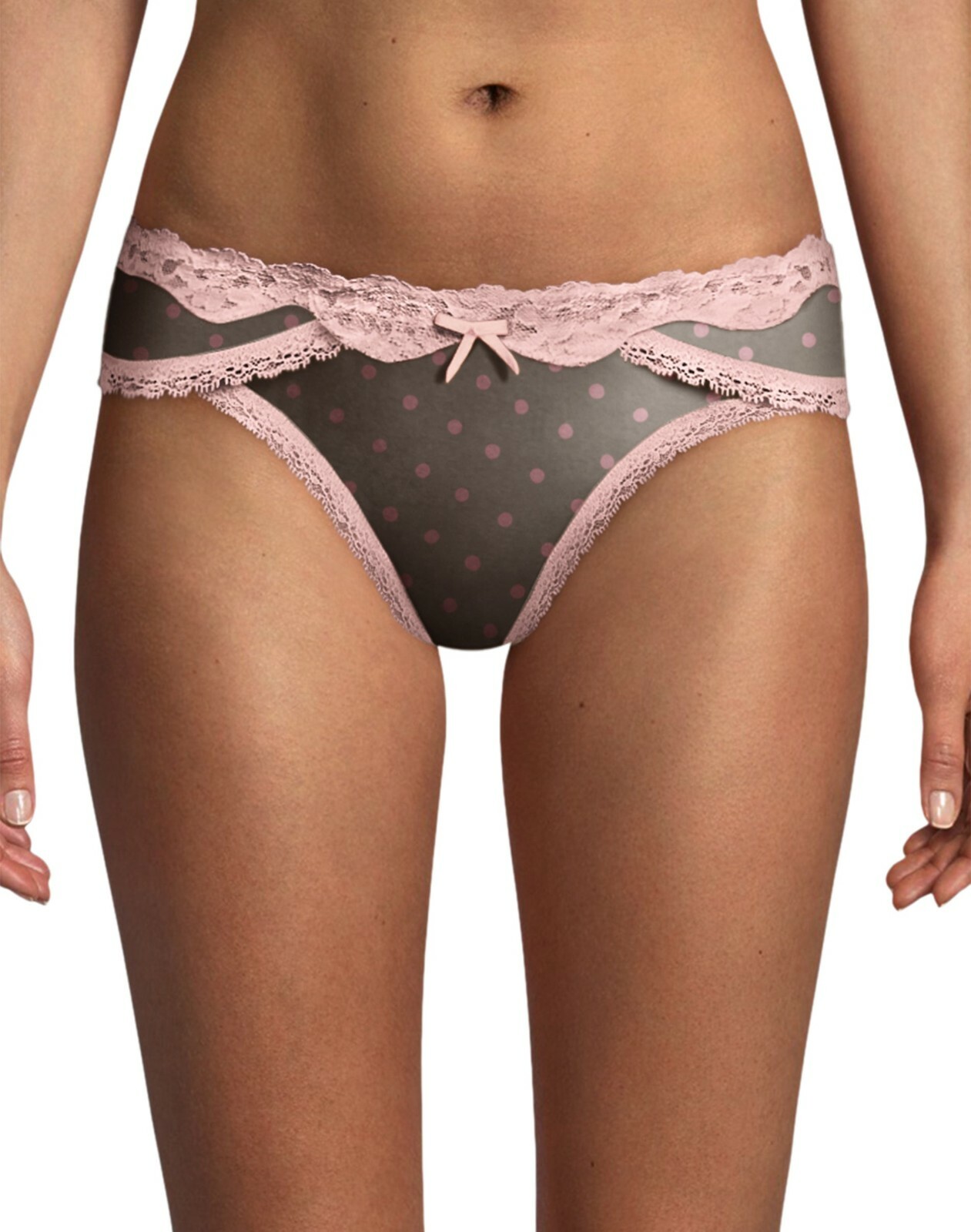 Maidenform Women’s Micro Cheekini with Lace, Gray/Pink Polka Dot, Size S/5, NWT