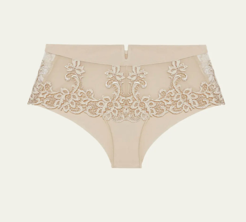 Simone Perele Size 1 / X-SMALL Saga Lace Boyshort Panty NWOT 15C630 Topaz Beige
