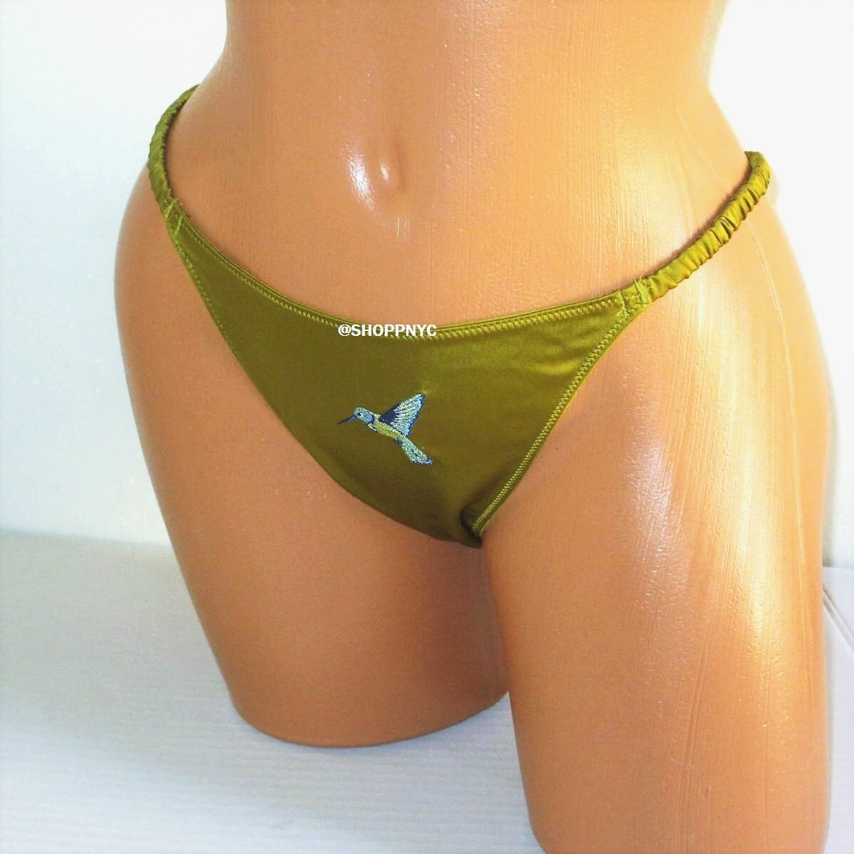 Victoria Secret Very Sexy Satin & Lace Brazilian Panty L Embroidered Gold Olive