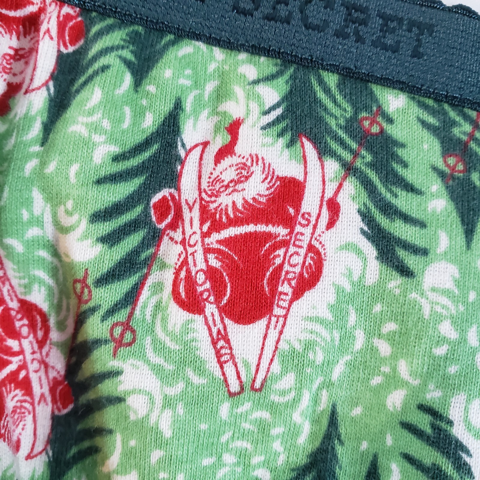 Victoria’s Secret Signature Cotton Low-Rise Bikini Small Green Skiing Santa