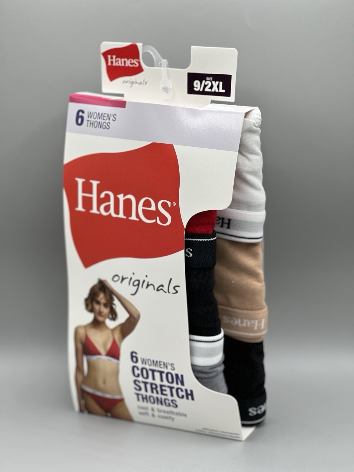 6-Pack HANES Originals Women’s Size 9/2XL Cotton Stretch Thongs Breathable