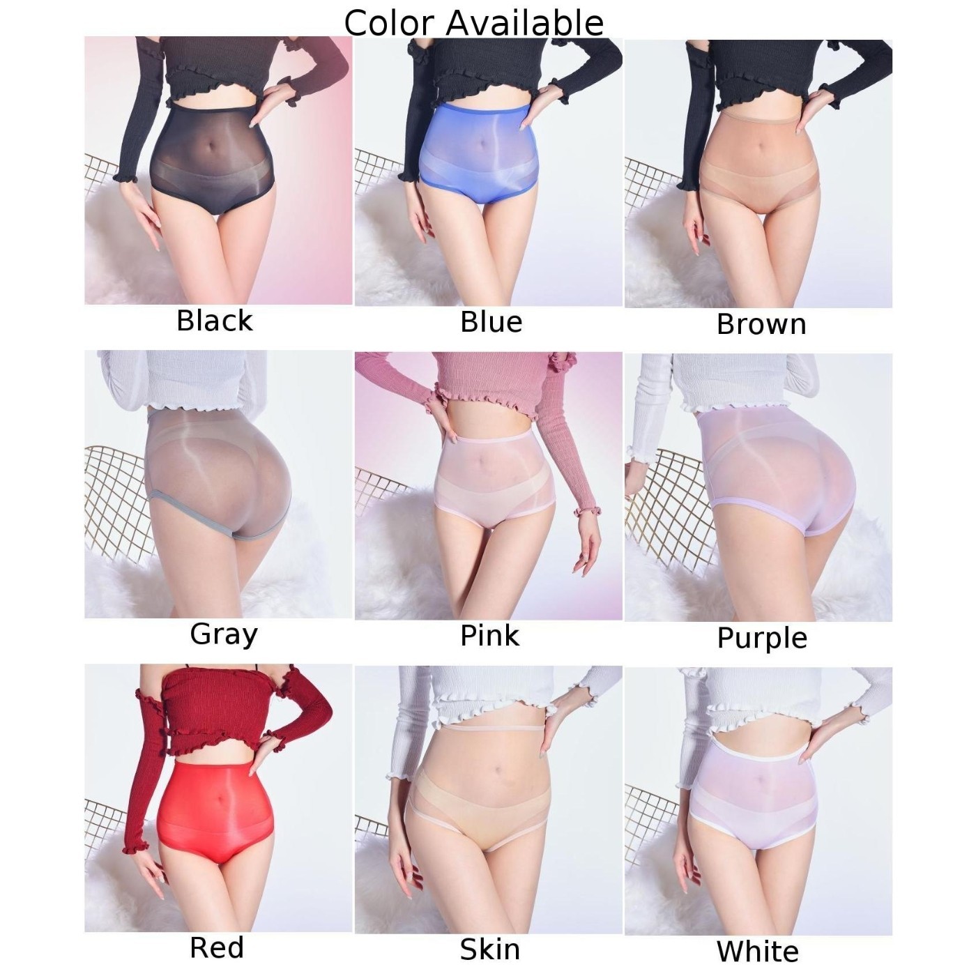 Oil Shiny High Waist Panties Sexy Briefs in Sheer Glossy Finish for Women