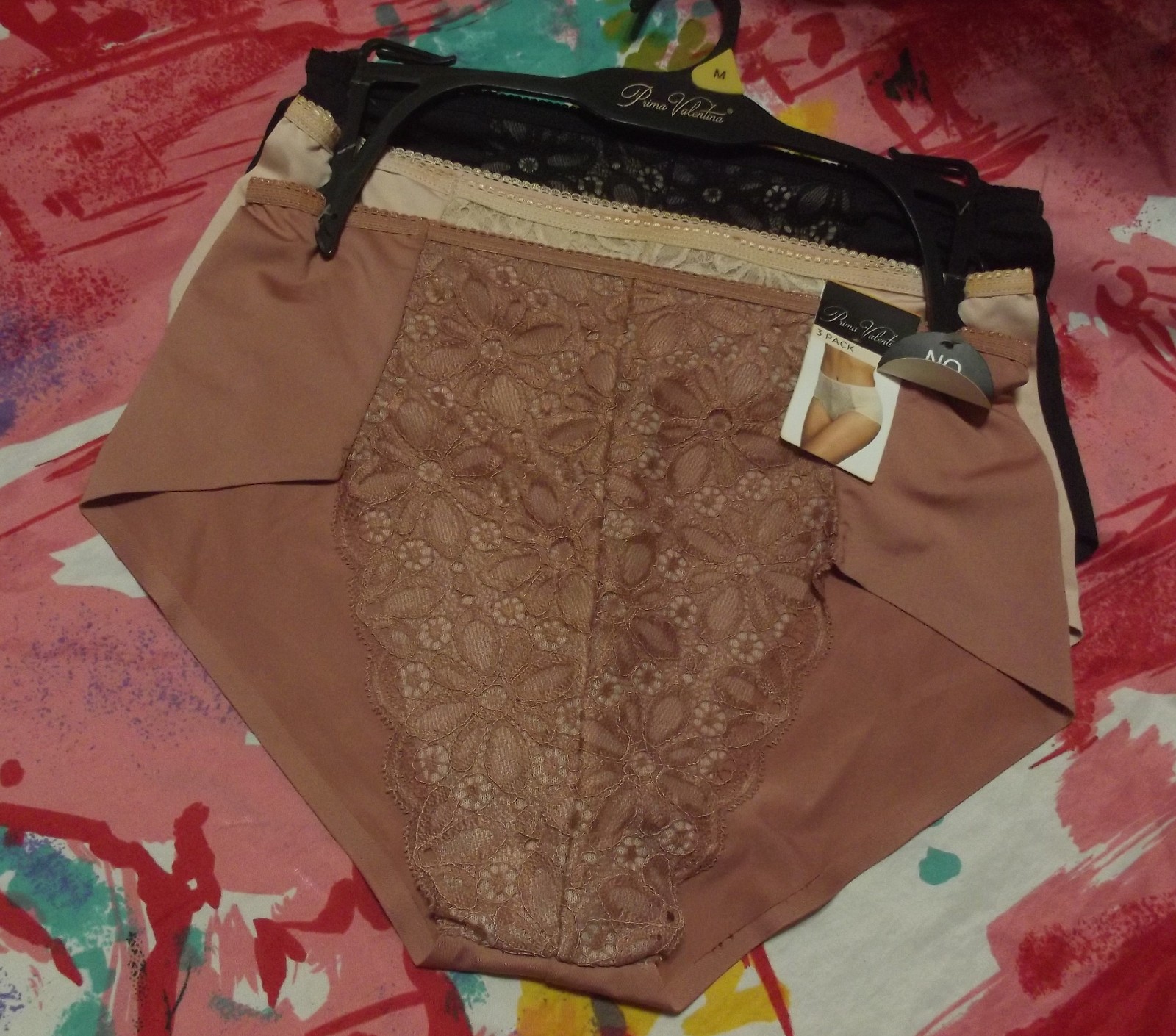 3 NEW PRIMA VALENTINA 871455 ROSE/BG LACE OVERLAY PANEL MF HI-CUT PANTIES M