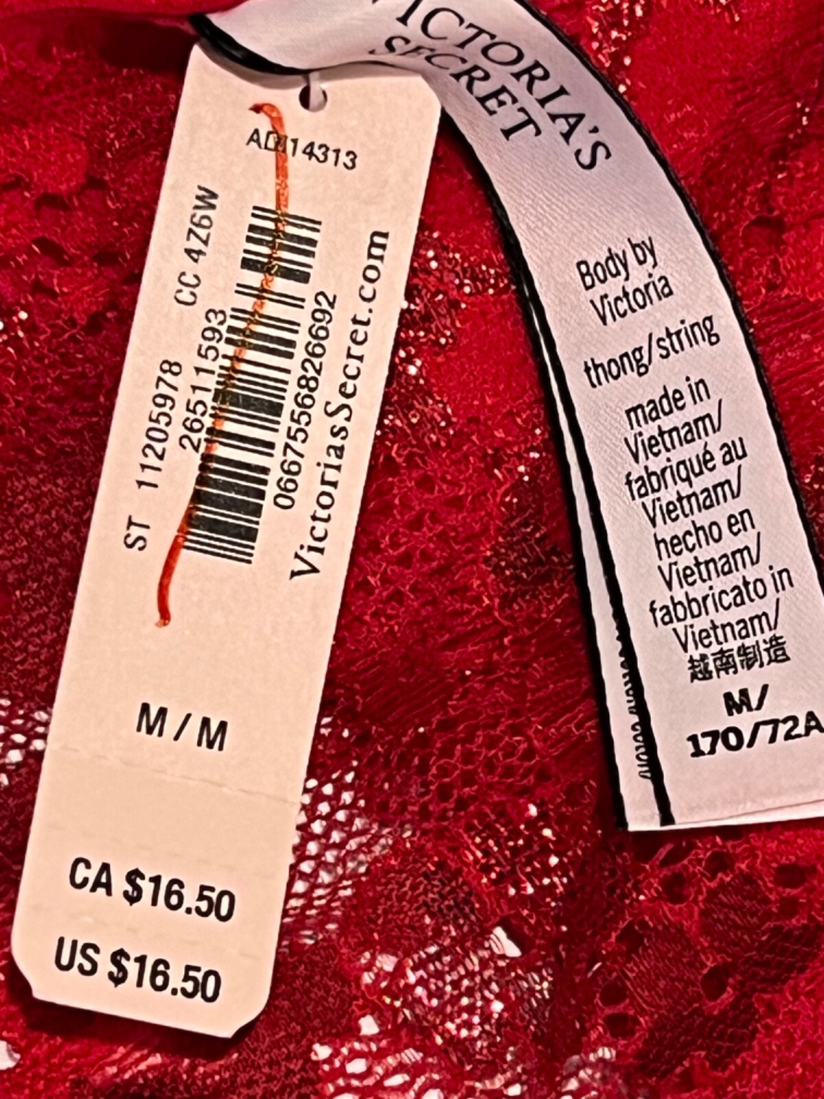 NWT VICTORIA’S SECRET Body By Victoria Thong Sz XXL Red Sparkle Lace