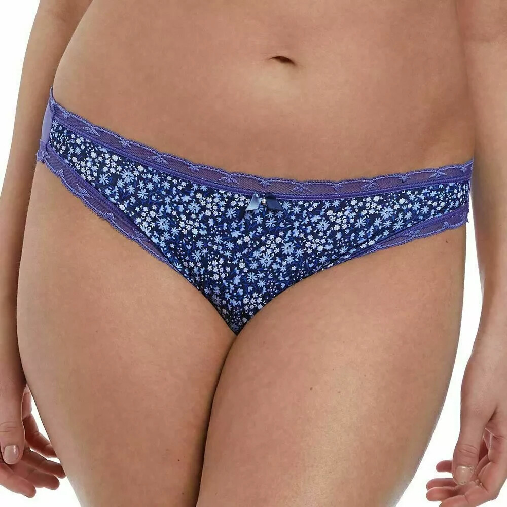 Freya Jasmine Meadow Brief XS 8 10 Denim Blue Floral Mesh Rear Knickers 3145 New
