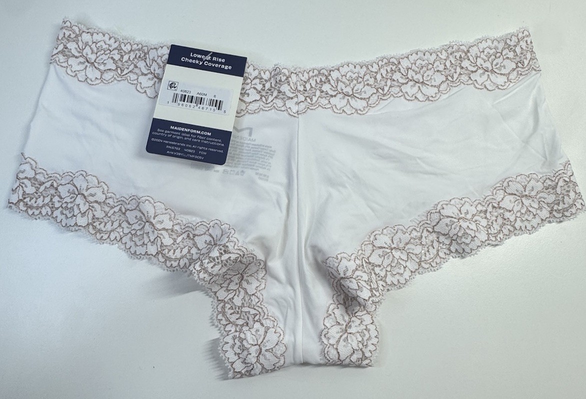 MAIDENFORM Womens Size XL 8 Scalloped Lace Cheeky Hipster Panty Gold White 40823