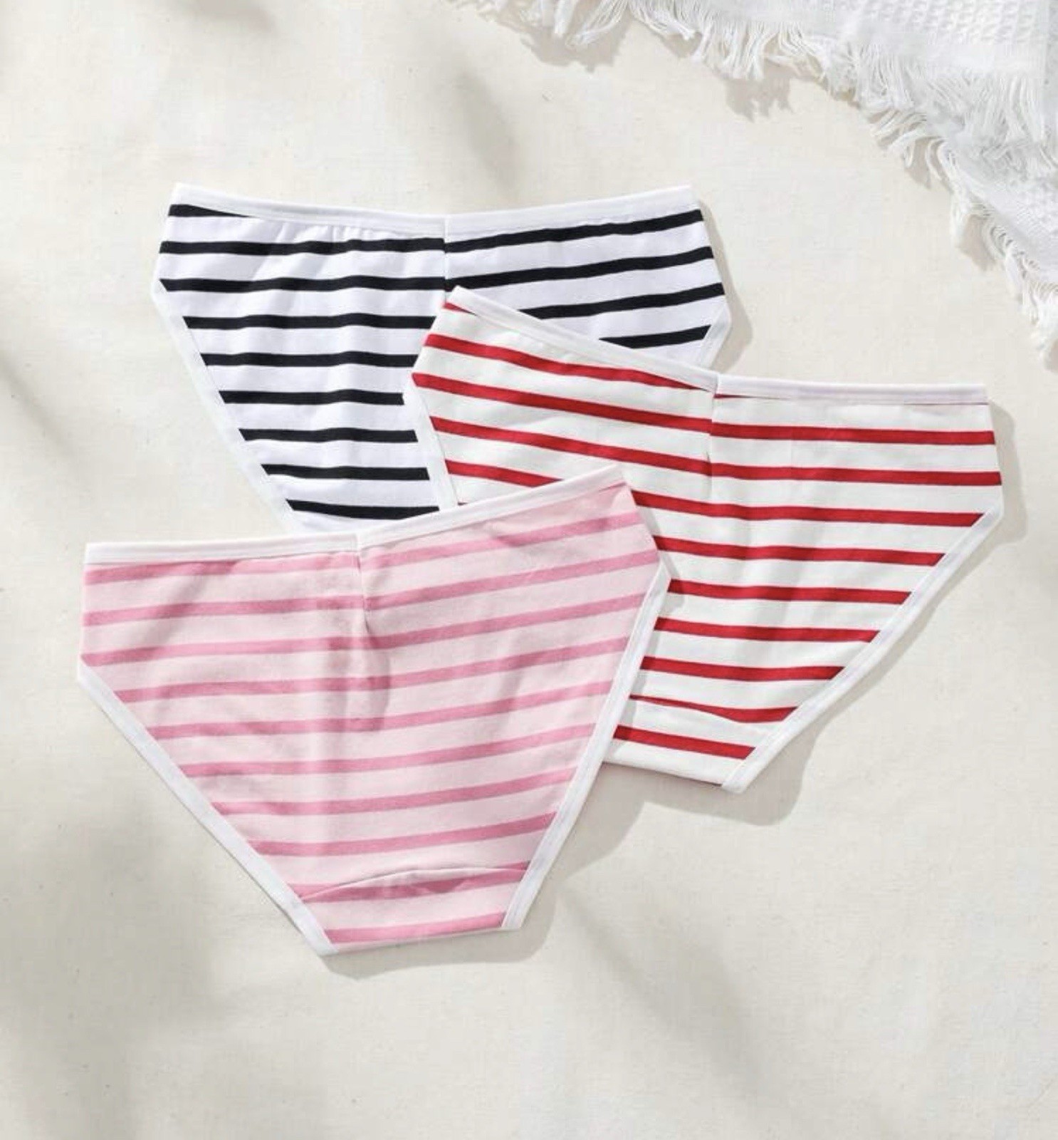 Women’s Teens Striped Bikini Panties Blue Red Pink Beach/Summer 3pk X-LARGE XL