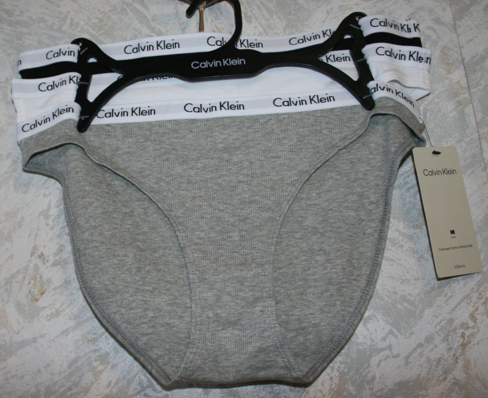 CALVIN KLEIN 3 pack bikini panties Size Medium Black Gray White Solid Cotton NWT